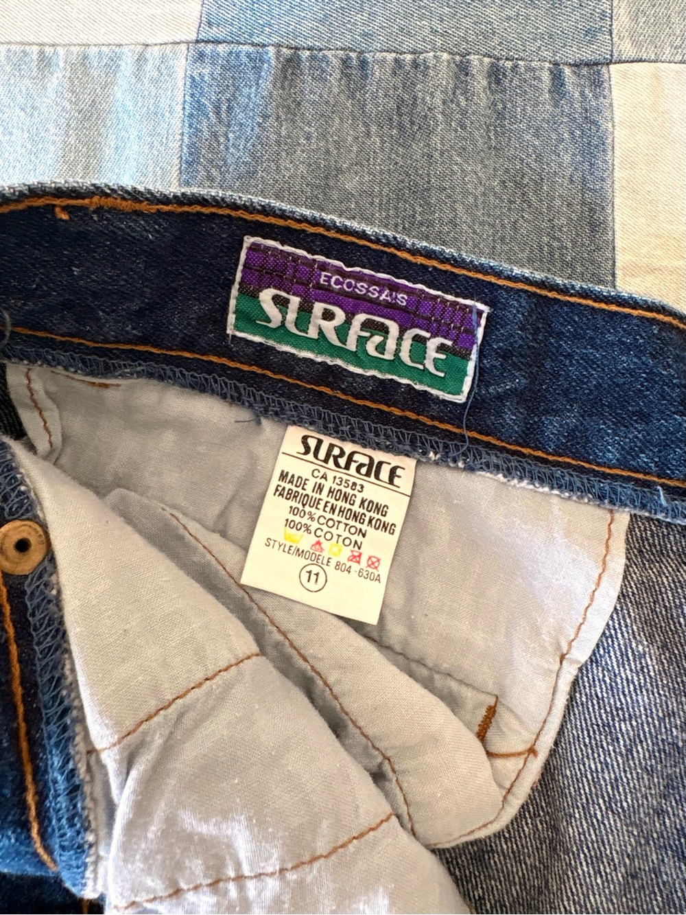 Vintage High Waisted Pleated Dark Wash Denims Shorts/Jorts with Plaid Details - Picture 5 of 5